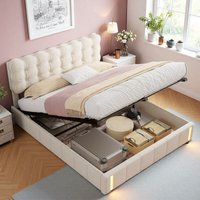 Doppelbett 140x190 cm - mit Stauraum - Samtmaterial - LED Kopfteil - Lattenrost - Hydraulisches Bett mit Stauraumfunktion - modernes und praktisches von EIFSON