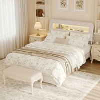 Doppelbett 140x200 cm - mit gepolstertem Kopfteil - 2 Schubladen - verstellbarer LED-Beleuchtung - USB-Ports - Samtrahmen - Lattenrost Doppelbett 140x200 cm - mit gepolstertem Kopfteil - 2 Schubladen - verstellbarer LED-Beleuchtung - USB-Ports - Samtrahmen - Lattenrost von EIFSON