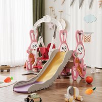 Eifson - 4-in-1-Kinderspielplatz mit Schaukel, Rutsche, leicht zu erklimmender Treppe, Rutsche, Basketballkorb, Rutsche und Kletterspielzeug – Rosa Eifson - 4-in-1-Kinderspielplatz mit Schaukel, Rutsche, leicht zu erklimmender Treppe, Rutsche, Basketballkorb, Rutsche und Kletterspielzeug – Rosa von EIFSON