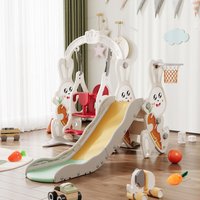 Eifson - 4-in-1-Kinderspielplatz mit Schaukel, Rutsche, leicht zu erklimmender Treppe, Rutsche, Basketballkorb, Rutsche und Kletterspielzeug – Weiß von EIFSON