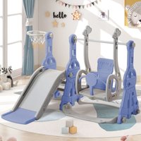 Eifson - 4-in-1-Spielplatz - für drinnen und draußen geeignet - mit Schaukel, Basketballkorb, Rutsche, Leiter - Blau von EIFSON