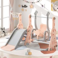 Eifson - 4-in-1-Spielplatz - für drinnen und draußen geeignet - mit Schaukel, Basketballkorb, Rutsche, Leiter - Rosa von EIFSON