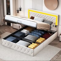 Doppeltes Polsterbett 140x200 cm, hydraulisches Boxspringbett mit smarten farbwechselnden RGB-Lichtern, Samt, Stauraum, Lattenrost, Metallgestell – von EIFSON