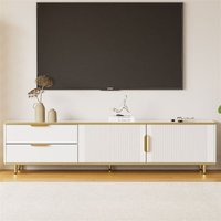 Eifson - TV-Schrank 175x40x45 cm, strukturiert geschnitztes niedriges Paneel, mit zwei Schubladen und strukturierten Türen, goldenen Griffen und Eifson - TV-Schrank 175x40x45 cm, strukturiert geschnitztes niedriges Paneel, mit zwei Schubladen und strukturierten Türen, goldenen Griffen und von EIFSON