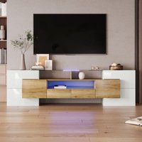 Eifson - TV-Schrank 200 cm mit LED-Beleuchtung, sechs Türen, zwei Schubladen, drei offene Trennwände, Glasoberfläche, elegantes Design, 200x30x60,7 von EIFSON