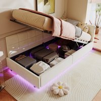 Einzelbett 90x200 cm, mit LED-Beleuchtung, integriertem USB-Anschluss und Samtmaterial, mit schwebendem Lattenrost, modernes Sofa-Bett und Einzelbett 90x200 cm, mit LED-Beleuchtung, integriertem USB-Anschluss und Samtmaterial, mit schwebendem Lattenrost, modernes Sofa-Bett und von EIFSON