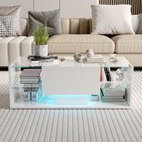 Moderner Couchtisch 100x55x35 cm in Hochglanz mit RGB LED-Beleuchtung, 4 Glasablagen, 1 Schublade & Rückseitigem Stauraum – Ideal für skandinavisches von EIFSON