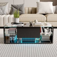 Moderner Couchtisch 100x55x35 cm in Hochglanz mit RGB LED-Beleuchtung, 4 Glasablagen, 1 Schublade & Rückseitigem Stauraum – Ideal für skandinavisches von EIFSON