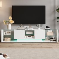 Modernes TV-Lowboard 200x35x45 cm, mit RGB LED-Beleuchtung, 4 verstellbaren Glasablagen & 2 Schubladen für 90 Zoll Fernseher - Weiß Modernes TV-Lowboard 200x35x45 cm, mit RGB LED-Beleuchtung, 4 verstellbaren Glasablagen & 2 Schubladen für 90 Zoll Fernseher - Weiß von EIFSON