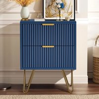 Eifson - Nachttisch 40 cm, mit 2 Schubladen, goldenen Griffen und goldenen Beinen, Strukturstreifen Dekokommode - Blau Eifson - Nachttisch 40 cm, mit 2 Schubladen, goldenen Griffen und goldenen Beinen, Strukturstreifen Dekokommode - Blau von EIFSON
