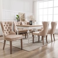 Set mit 6 Esszimmerstühlen – mit Ziernägeln – Massivholz – Samt – moderner Polsterstuhl – Beige Set mit 6 Esszimmerstühlen – mit Ziernägeln – Massivholz – Samt – moderner Polsterstuhl – Beige von EIFSON