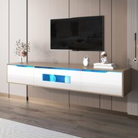 TV-Schrank 180x35x30 cm, mit dimmbaren LED-Leuchten mit versenkten Türen, Hochglanz-Weiß und Holzblock-Design, schwebender Fernsehschrank für TV-Schrank 180x35x30 cm, mit dimmbaren LED-Leuchten mit versenkten Türen, Hochglanz-Weiß und Holzblock-Design, schwebender Fernsehschrank für von EIFSON