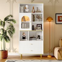 Vitrine 78x36x180 cm – Vitrine Kollektion – mit farbwechselnder LED-Lichtleiste – transparente Tür – 2 Schubladen – LED-Vitrine – Weiß Vitrine 78x36x180 cm – Vitrine Kollektion – mit farbwechselnder LED-Lichtleiste – transparente Tür – 2 Schubladen – LED-Vitrine – Weiß von EIFSON