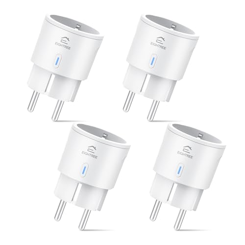 Alexa Steckdose 4er Pack, EIGHTREE Smart WLAN Steckdose mit Strommessung, Sprachsteuerung & Timer, Smart Home WiFi Steckdose funktioniert mit Alexa, Google Home, Nur 2.4GHz WiFi von Eightree