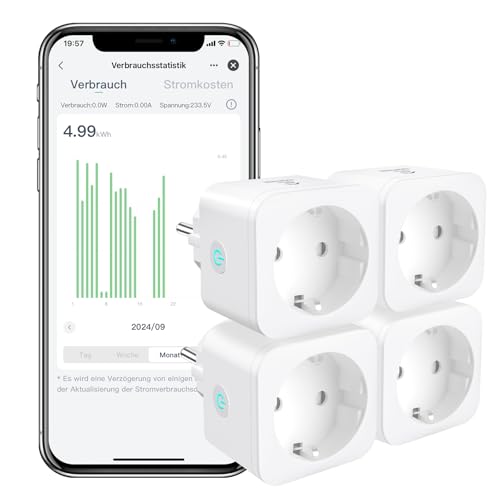 WLAN Smart Steckdose EIGHTREE, Alexa Steckdose 4er Pack, Smart Home WiFi Steckdose, Alexa Zubehör, Stromverbrauch Messen, Zeitplan, Fernzugriff, Funktioniert mit Alexa, Google Home, SmartThings, 16A von Eightree