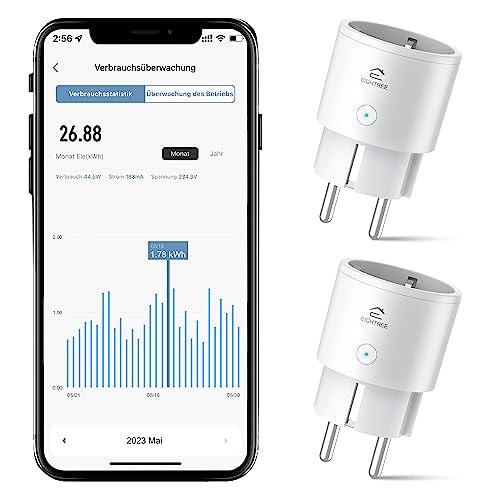 WLAN Smart Steckdose mit Strommessung, Mini Steckdose 2er Pack, Smart Home WiFi Steckdose, Alexa Zubehör, Zeitplan, Fernzugriff, Funktioniert mit Alexa, Google Home, SmartThings, Nur 2,4-G-WLAN, 10A von Eightree