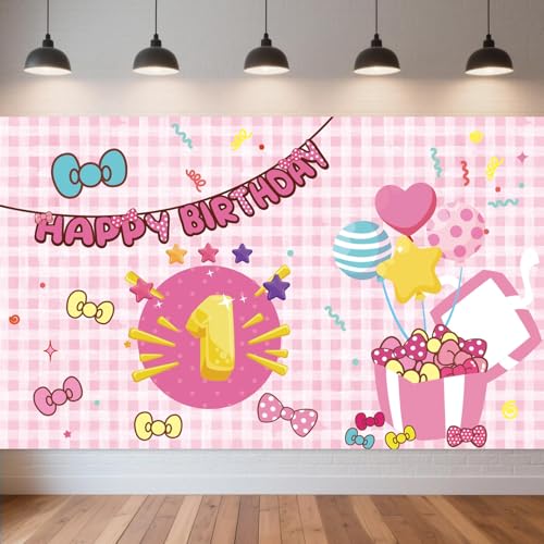 Rosa Kawaii Banner zum 1. Geburtstag – Großes Happy Birthday Banner Hintergrund für Mädchen, niedliche Dekorationen zum 1. Geburtstag mit Fotokabinen-Hintergrund, Party-Dekorzubehör für den ersten Rosa Kawaii Banner zum 1. Geburtstag – Großes Happy Birthday Banner Hintergrund für Mädchen, niedliche Dekorationen zum 1. Geburtstag mit Fotokabinen-Hintergrund, Party-Dekorzubehör für den ersten von EIGHTSTATES