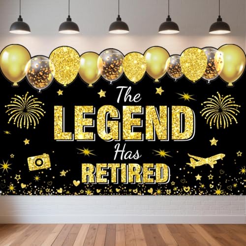 Schwarz-goldenes Banner mit Aufschrift "The Legend Has Retide", elegantes Schild für Ruhestand, Party-Dekoration, Hintergrund für Büro und Abschiedspartys Schwarz-goldenes Banner mit Aufschrift "The Legend Has Retide", elegantes Schild für Ruhestand, Party-Dekoration, Hintergrund für Büro und Abschiedspartys von EIGHTSTATES