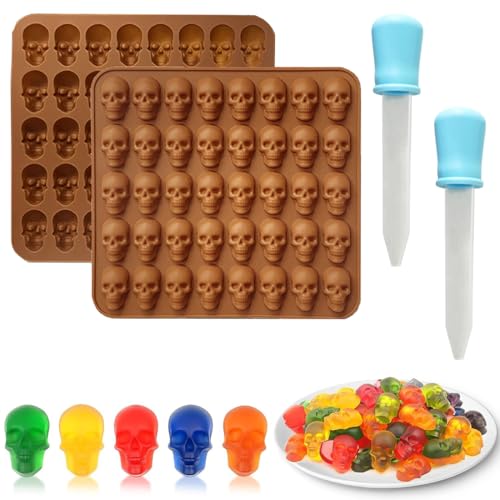 EIHI 2 Packung Schädel Silikonform Mini Totenkopf Schokoladenform mit 80 Vertiefungen Halloween Form mit 2 Pipette für Schokolade Süßigkeiten Gelee EIHI 2 Packung Schädel Silikonform Mini Totenkopf Schokoladenform mit 80 Vertiefungen Halloween Form mit 2 Pipette für Schokolade Süßigkeiten Gelee von EIHI