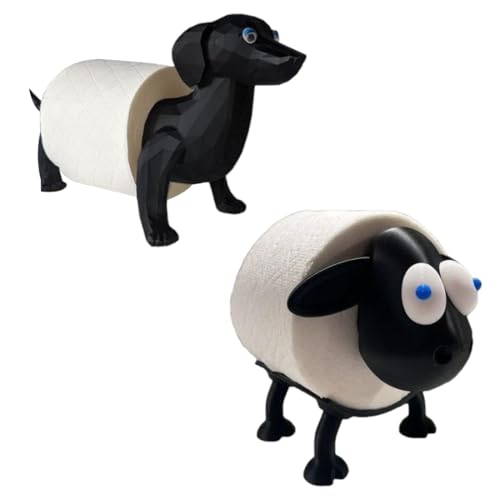 EIHI 2 Stück Tierform Toilettenpapierhalter ，Stapelbar Für 42Mm Rollen - Perfekt Als Deko Für Toilettenpapier, Klorollenhalter, Klopapierhalter Oder Als Geschenk（Welpe Und Schaf） von EIHI