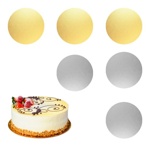 EIHI Set mit 6 Kuchenbrettern, runden Kuchenbrettern aus Pappe mit 20 cm Durchmesser, Kuchenbrettern, goldenen und silbernen Kuchenbrettern zum Transportieren von Kuchen und Torten von EIHI