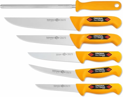 EIKASO 6 Teilig Eikaso® Solingen® Schlachtermesser Metzgermesser Ausbeinmesser Butcher Knife (3381Gelb) von EIKASO