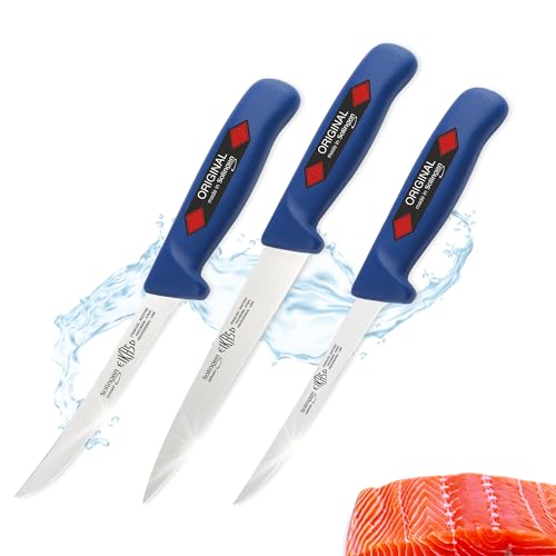 EIKASO | SOLINGEN Fischmesser Set 3 teilig perfekt geeignet für Anfänger, Profis und Fischliebhaber, Fischmesser mittelspitz, Filiermesser von EIKASO