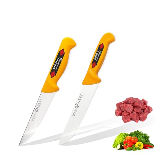 EIKASO SOLINGEN Geflügel/Ausbeinmesserset, 2tlg, von Profis - für Profis und Privat, 1.4116 Molybdänstahl, rostfrei, Handabzug, gelbe extra rutschfeste Polypropylene (2Teilig Stech und Blockmesser) von EIKASO