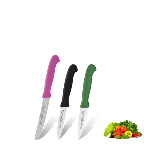 EIKASO Solingen Germany Küchenmesser Set 3-teilig – Obst- & Gemüsemesser rostfrei aus Molybdänstahl 1.4116 mit ergonomischen Griffen, bunte Frühstücksmesser von EIKASO