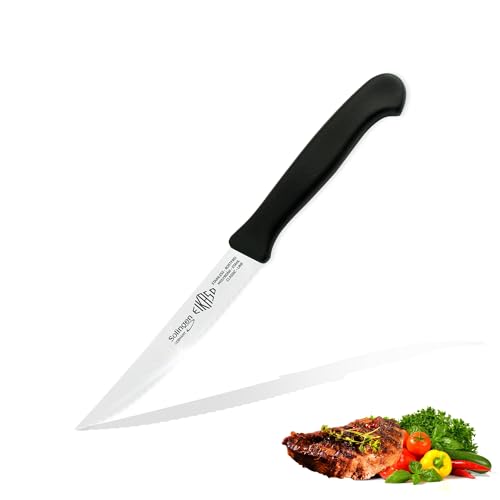 EIKASO Solingen Steakmesser mit Wellenschliff 12cm Klinge aus Molybdänstahl 1.4116 Profi Steakmesser Allzweckmesser für Grill BBQ Steak Fleisch geeignet mit ergonomischen Griff von EIKASO