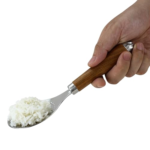 EIKS 2er-Pack Reispaddel aus Edelstahl mit Holzgriff - Antihaft-Pfannenwender für klebrigen Reis, Sushi, Kartoffelbrei, Teig, Zutaten von EIKS