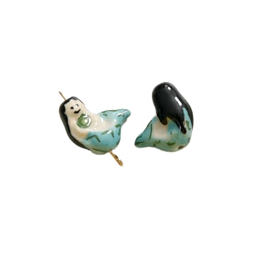 EILJSF 20 x 16 mm 6 Stück handbemalte Meerjungfrau-Keramikperlen zur Schmuckherstellung lose Keramikperlen zum Basteln von Armbändern Porzellanperlen zum Anhängen von Ohrringen von EILJSF