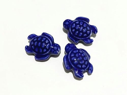 EILJSF 30 Stück 18 x 15 mm glasierte Keramikperlen in Schildkrötenform zur Armbandherstellung blaue und weiße Porzellanperlen Abstandsperlen zum Basteln von Schmuckherstellung von EILJSF