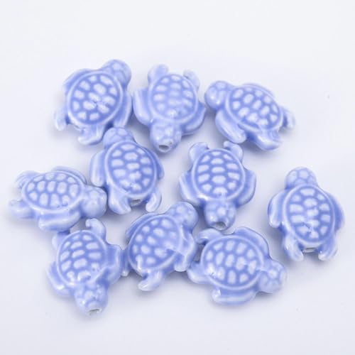 EILJSF 30 Stück 18 x 15 mm glasierte Keramikperlen in Schildkrötenform zur Armbandherstellung blaue und weiße Porzellanperlen Abstandsperlen zum Basteln von Schmuckherstellung von EILJSF