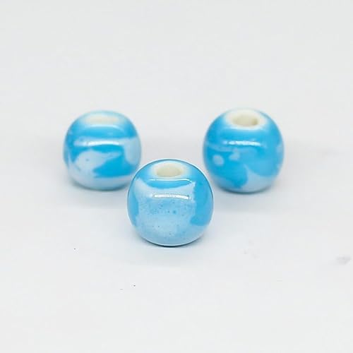 EILJSF 50 Stück 10 mm blaue weiße Keramikperlen zur Schmuckherstellung lose Keramikperlen zum Basteln von Armbändern Porzellanperlen zum Anhängen von Ohrringen von EILJSF