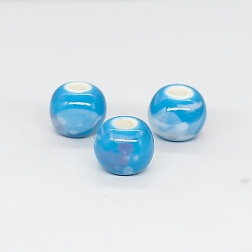 EILJSF 50 Stück 10 mm blaue weiße Keramikperlen zur Schmuckherstellung lose Keramikperlen zum Basteln von Armbändern Porzellanperlen zum Anhängen von Ohrringen von EILJSF