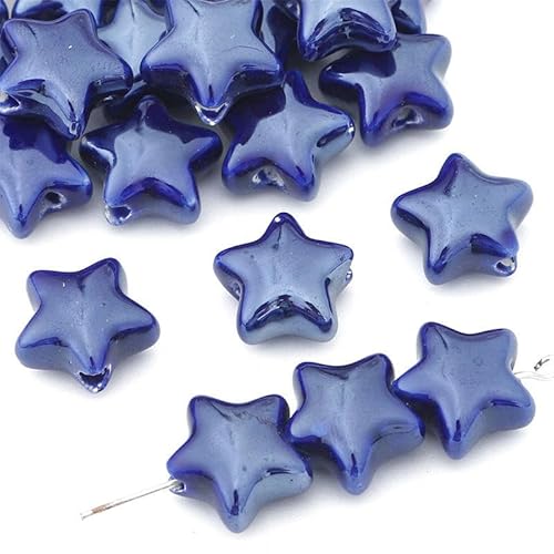 EILJSF Keramikperlen in Sternform 15 mm blau UV-Farbe zur Schmuckherstellung lose Keramikperlen zum Basteln von Armbändern Porzellanperlen zum Anhängen von Ohrringen 20 Stück von EILJSF