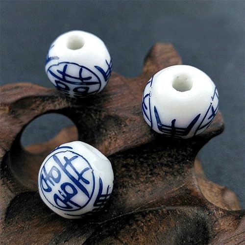 EILJSF Keramikperlen mit chinesischem Buchstaben XI 12 mm zur Herstellung von Armbändern blaue und weiße Porzellanperlen Abstandsperlen zum Basteln von Schmuck 50 Stück von EILJSF