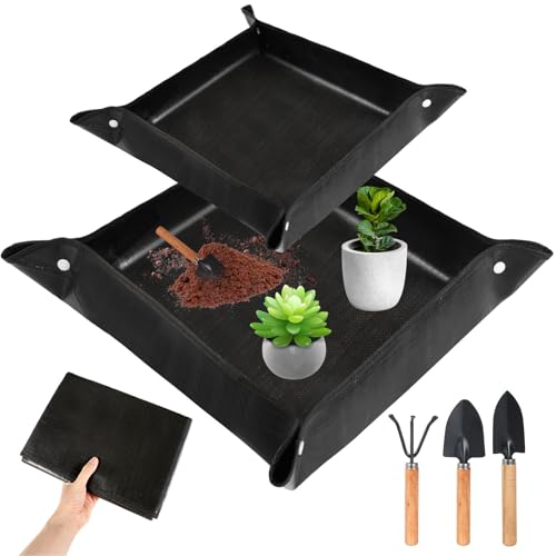 EILYGK 2Pcs Pflanzmatte (100cm x 100cm und 50cm x 50cm), Lecksicher Faltbarer Umtopfmatte Für Umtopfen von Pflanzen von EILYGK