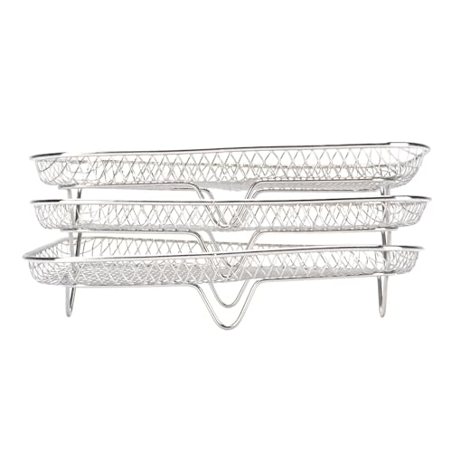 EIMSOAH 3-teiliges Frittierkorb-Set, 304 Edelstahl-Netzkörbe, Stapelbares, Mehrschichtiges, Rechteckiges, Spülmaschinenfestes Korbtablett, für Frittierzubehör von EIMSOAH
