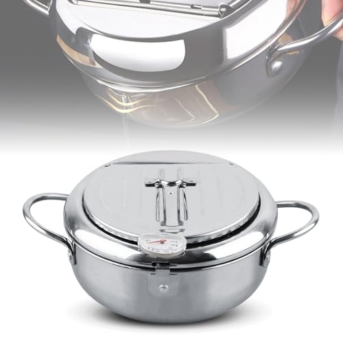 Fritteusentopf aus Edelstahl Im Japanischen Stil mit Thermometer, 2,2 L/3,2 L Fassungsvermögen, mit Cold-Touch-Griff, Ölstandsanzeige, Abnehmbarem Gitterrost, Zum (S-Größe 20 cm) von EIMSOAH