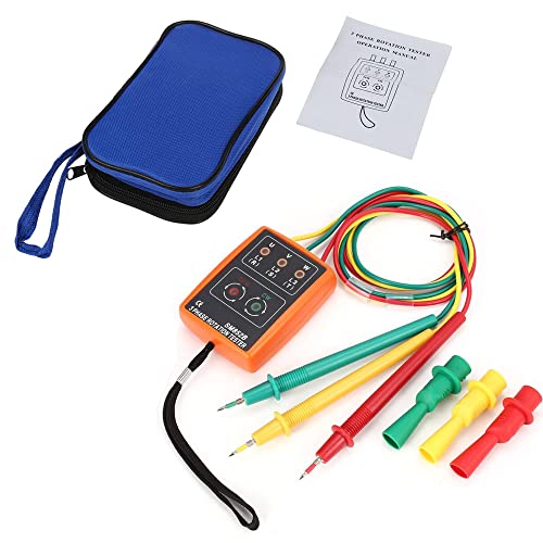 Phasenprüfer Drehfeldmessgerät AC60V~600V, EIMZU Rotationsanzeige Tester ​Detektor Meter 3 phasen mit Krokodilklemmen und Summertester zeigt von EIMZU