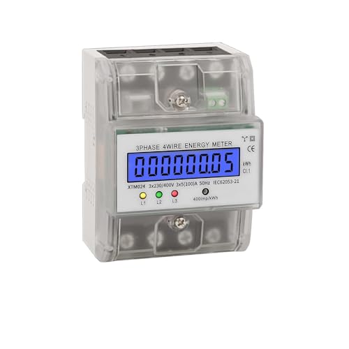 Stromzähler 3 Phasen,3 Phasen Stromzähler Hutschiene Geeicht,LCD 4-Draht Drehstromzähler 230/400V 5-100A Wechselstromzähler Geeicht Drei-Phasen-Elektro-Energiezähler,für Din Hutschiene Zwischenzähler von EIMZU