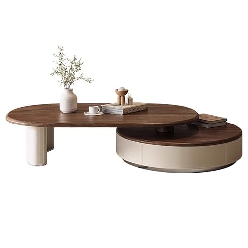 Couchtisch Teleskopischer Runder Couchtisch aus gemasertem Walnuss, kleines Wohnzimmer, einfacher Vintage-Kaffeetisch Seitentische Couchtisch Teleskopischer Runder Couchtisch aus gemasertem Walnuss, kleines Wohnzimmer, einfacher Vintage-Kaffeetisch Seitentische von EINES