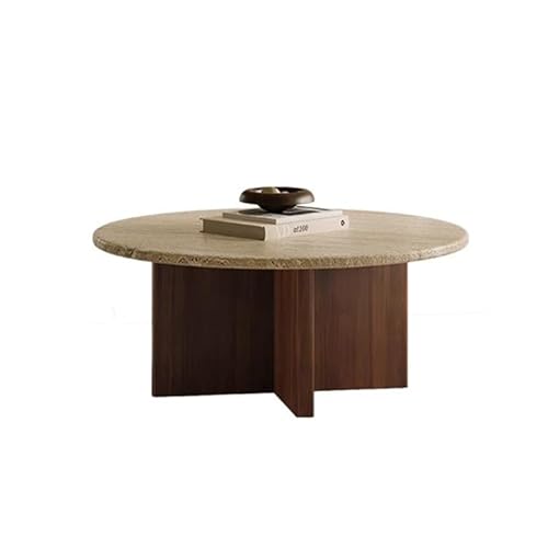 EINES Couchtisch Retro Homestay Travertin Couchtisch Wohnzimmer Zuhause klein rund Massivholz Sofa Seite (70 x 35 cm) von EINES