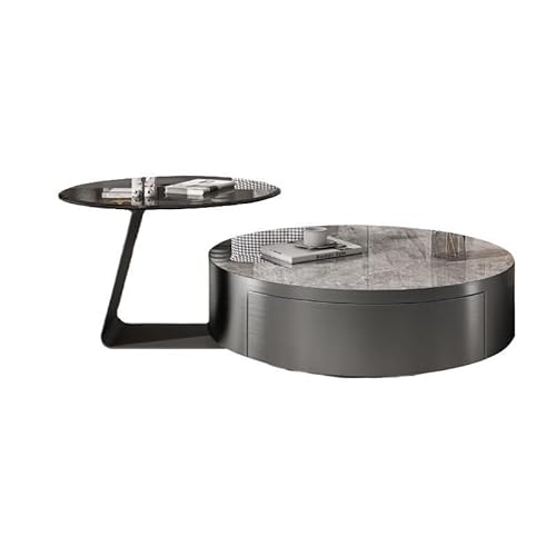 EINES Couchtisch Rock Slab Coffee Table, Simple Living Room, Italian-Style Small Apartment, Round Side Table, Tea Table Seitliche Tische (80 x 80 x 32 cm) von EINES