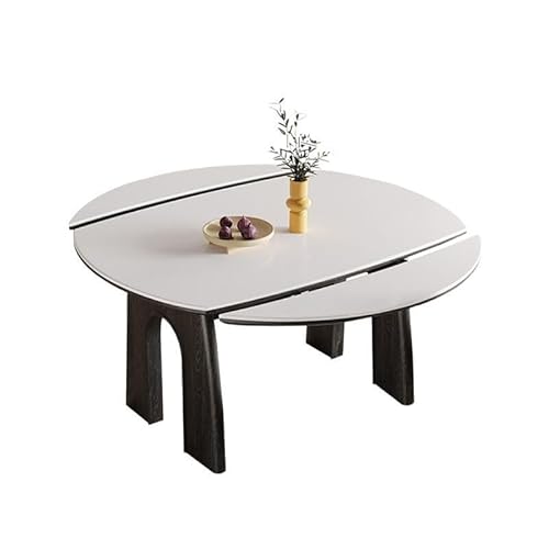 Küchentisch Klappbarer Esstisch und Stühle aus massivem Holz, Rock Board-Tischplatte, Walnussfarbe, einziehbarer runder Tisch(1.2m) von EINES