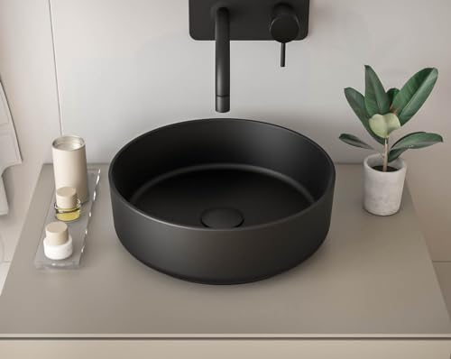 Aufsatz-Waschbecken Bath-O-Line 36x36cm | Keramik rund | schwarz-matt von EINFACH GUTE MÖBEL