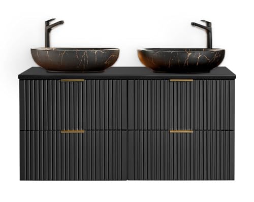 EINFACH GUTE MÖBEL Badezimmer Waschplatz Blackened 120cm | Aufsatz-Waschbecken erhältlich | schwarz Oak (120cm E) von EINFACH GUTE MÖBEL