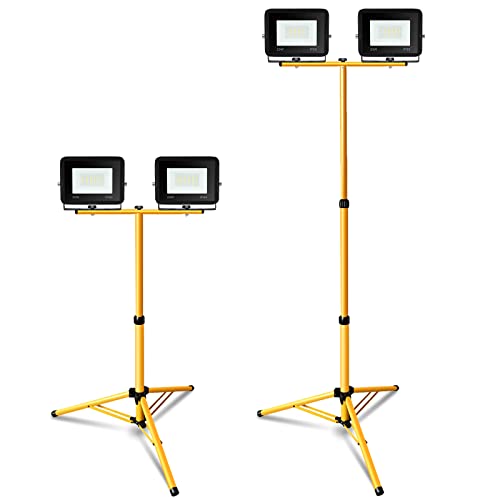 EINFEBEN 2x20W LED Baustrahler Warmweiß mit Stativ, Arbeitsleuchte 3000K Scheinwerfer 1700LM, Baustrahlerstativ Teleskop 80-160cm Höhenverstellbar für Baustelle Garage von Einfeben